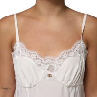 Dolce & Gabbana valge pitsäärega kuldse DG logoga siidist kleit-öösärk