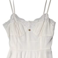 Dolce & Gabbana valge pitsäärega kuldse DG logoga siidist kleit-öösärk