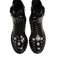 8354794.jpeg Dolce & Gabbana Black Studded Lace Up Mid Calf Boots Shoes