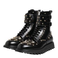 8354795.jpeg Dolce & Gabbana Black Studded Lace Up Mid Calf Boots Shoes