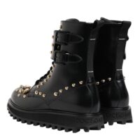 8354796.jpeg Dolce & Gabbana Black Studded Lace Up Mid Calf Boots Shoes
