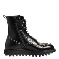 8354798-1.jpeg Dolce & Gabbana Black Studded Lace Up Mid Calf Boots Shoes