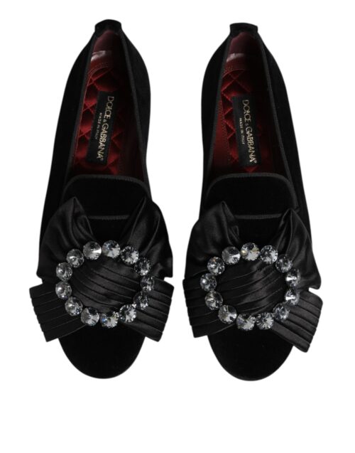 Dolce & Gabbana mustad VATICANO kristallriba slip-on kingad