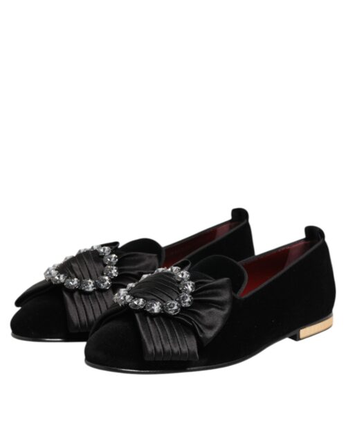 Dolce & Gabbana mustad VATICANO kristallriba slip-on kingad