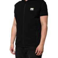 Dolce & Gabbana must varrukateta kapuutsiga logoembleemiga vestjakk