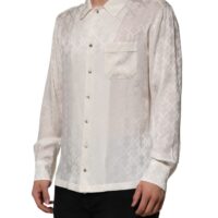 Dolce & Gabbana valge siidist DG logoprindiga pikkade varrukatega särk