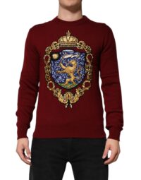 Dolce & Gabbana burgundiapunane pullover lõvikontsembelmiga