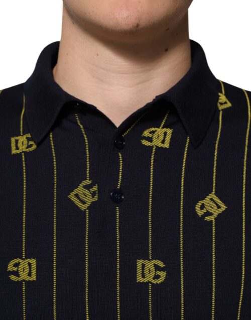 Dolce & Gabbana must logo žakaar-kootud polo särk