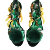Dolce & Gabbana rohelised satiinist banaanilehe mustriga naaritsanahast sandaalid
