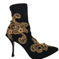 8707509-1.webp Dolce & Gabbana mustad kuldse tikandi ja kristallidega saapad