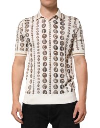 Dolce & Gabbana siidist elevandiluu toonis mündimustriga meeste polosärk