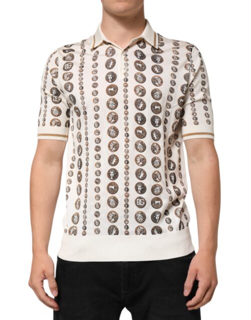 Dolce & Gabbana siidist elevandiluu toonis mündimustriga meeste polosärk