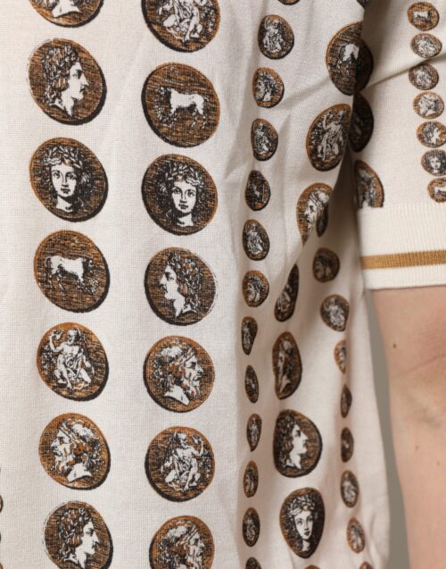 Dolce & Gabbana siidist elevandiluu toonis mündimustriga meeste polosärk