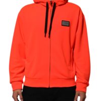 Dolce & Gabbana punane fluorestseeruv polüestrist logoembleemiga kapuutsiga pusa