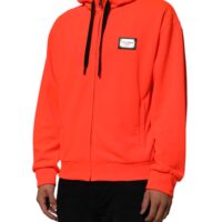 Dolce & Gabbana punane fluorestseeruv polüestrist logoembleemiga kapuutsiga pusa