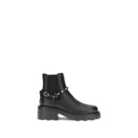 Valentino Garavani Black Calf Leather Bos Taurus Ankle Boots