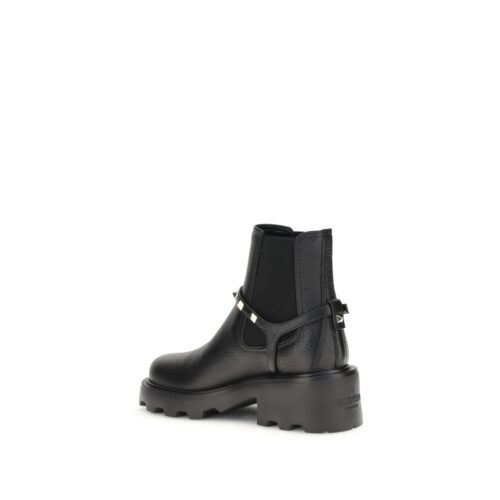 Valentino Garavani Black Calf Leather Bos Taurus Ankle Boots