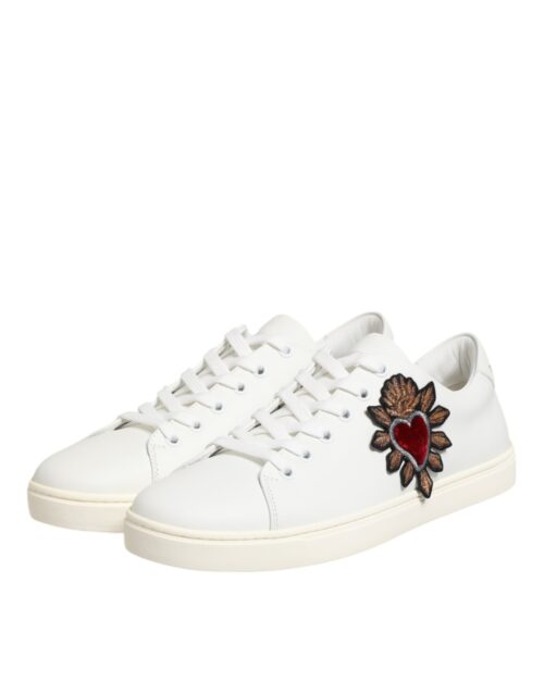 9006054.jpeg Dolce & Gabbana White Leather Sacred Heart Patch Sneakers Shoes