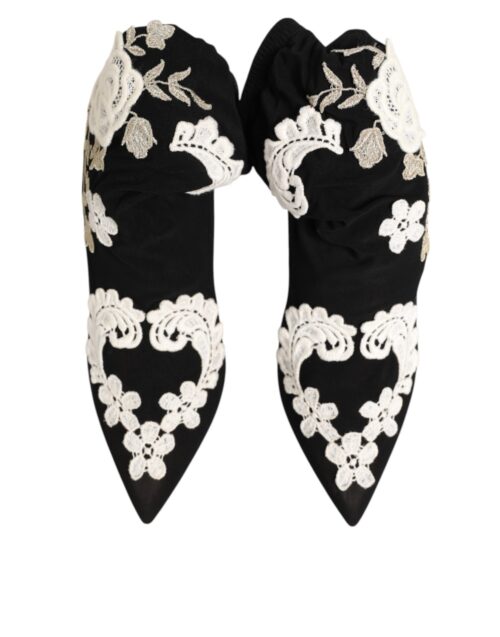 Dolce & Gabbana must-valged tikandiga jersey-stiilis stilettosaapad