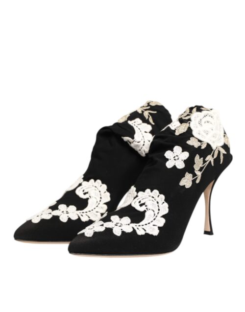 Dolce & Gabbana must-valged tikandiga jersey-stiilis stilettosaapad