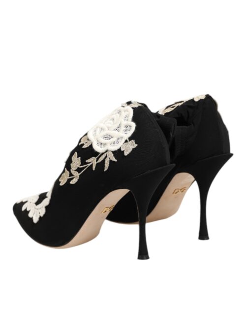 Dolce & Gabbana must-valged tikandiga jersey-stiilis stilettosaapad
