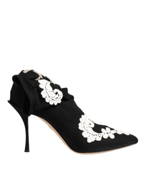 Dolce & Gabbana must-valged tikandiga jersey-stiilis stilettosaapad
