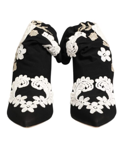 Dolce & Gabbana must-valged tikandiga jersey-stiilis stilettosaapad
