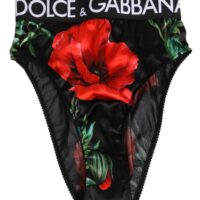 Dolce & Gabbana mustad lillelised siidist kõrge vöökohaga aluspüksid