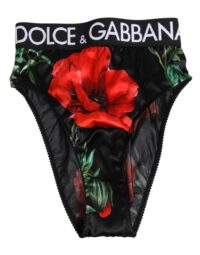 Dolce & Gabbana mustad lillelised siidist kõrge vöökohaga aluspüksid