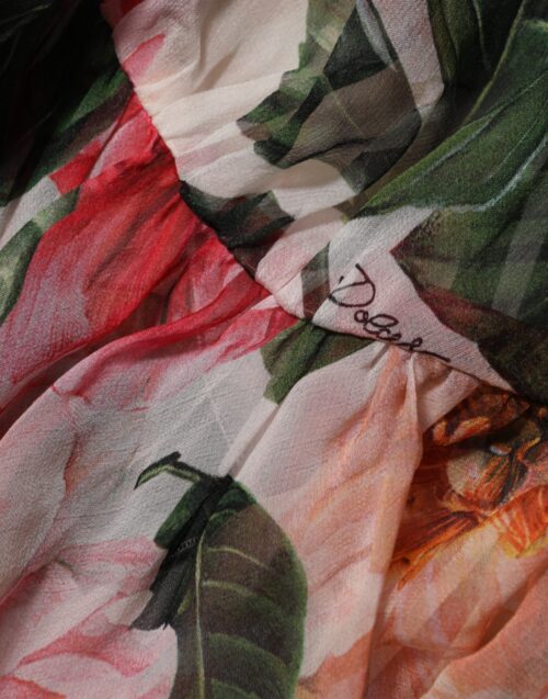 Dolce & Gabbana roosa kamellia mustriga siidist V-kaelusega pluus