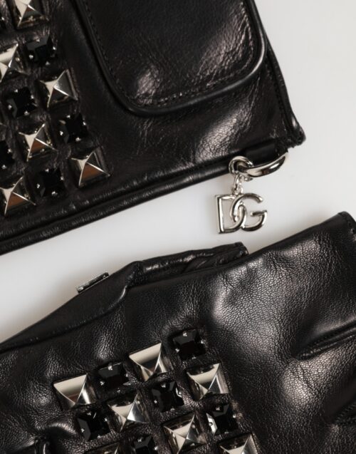 Dolce & Gabbana mustad nahast neetidega sõrmedeta meeste kindad