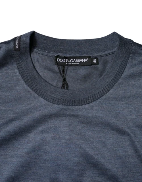 Dolce & Gabbana sinine siidist meeste T-särk, ümmarguse kaelusega, lühikeste varrukatega