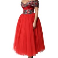 9890816.jpeg Dolce & Gabbana punane õlaltt paljastav A-lõikeline lilleline õhtukleit