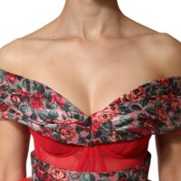 9890818.jpeg Dolce & Gabbana punane õlaltt paljastav A-lõikeline lilleline õhtukleit