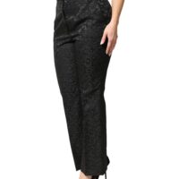 Dolce & Gabbana mustad kõrge vöökohaga lillebrokaatpüksid