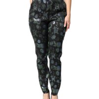 Dolce & Gabbana sinakasrohelised lillelised metallik kitsad püksid