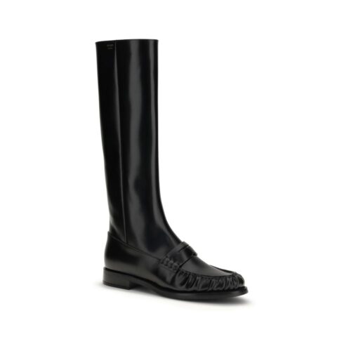 Prada Black Calf Leather Bos Taurus Boots
