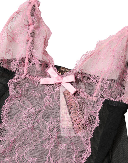 Roberto Cavalli musta ja roosa lillemustriline pitsist pesutopp 3 Roberto Cavalli musta ja roosa lillemustriline pitsist pesutopp