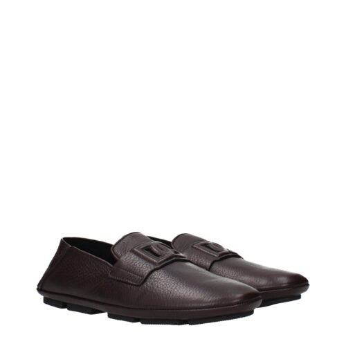 Dolce & Gabbana Brown Leather Slip-On Loafers