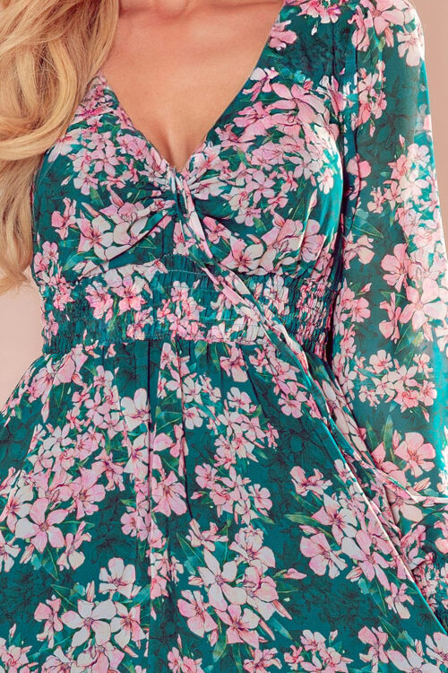 Numoco roosa lillemustriga šifoonkleit MONICA 410-2