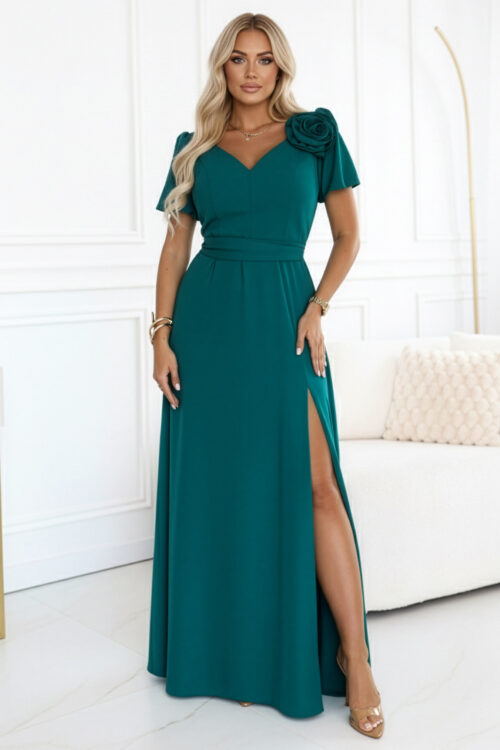 Numoco pudeliroheline elegantne pikk kleit 653-1