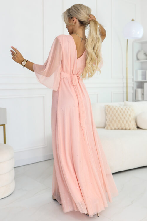 Numoco Basic Virsikukarva pikk sädelev pluss-suuruses kleit 654-4 3 Numoco Basic Virsikukarva pikk sädelev pluss-suuruses kleit 654-4