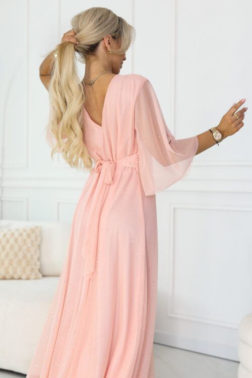 Numoco Basic Virsikukarva pikk sädelev pluss-suuruses kleit 654-4 5 Numoco Basic Virsikukarva pikk sädelev pluss-suuruses kleit 654-4