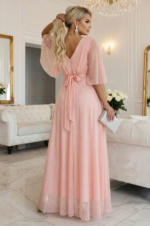 Numoco Basic Virsikukarva pikk sädelev pluss-suuruses kleit 654-4 7 Numoco Basic Virsikukarva pikk sädelev pluss-suuruses kleit 654-4