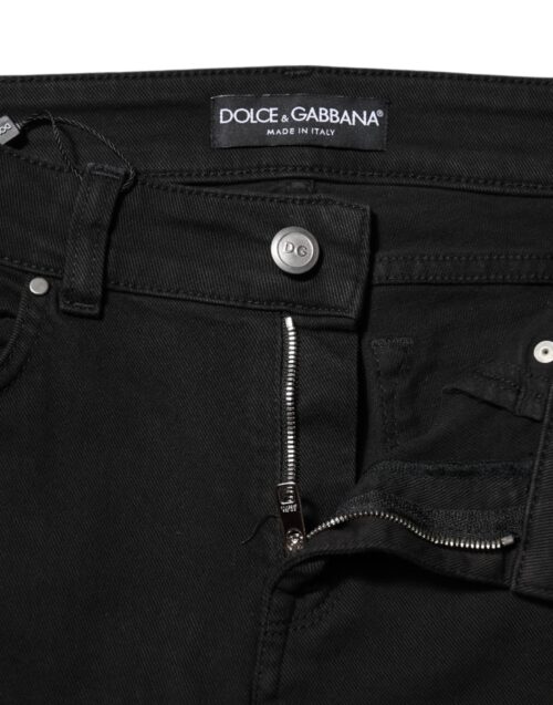 Dolce & Gabbana Mustad logo kitsad keskelt vöökohaga teksapüksid 4 Dolce & Gabbana Mustad logo kitsad keskelt vöökohaga teksapüksid