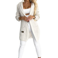 Numoco Basic 488-1 Cardigan - cape with a hood, pockets and a patch - beige