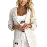 Numoco Basic 488-1 Cardigan - cape with a hood, pockets and a patch - beige