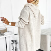Numoco Basic 488-1 Cardigan - cape with a hood, pockets and a patch - beige